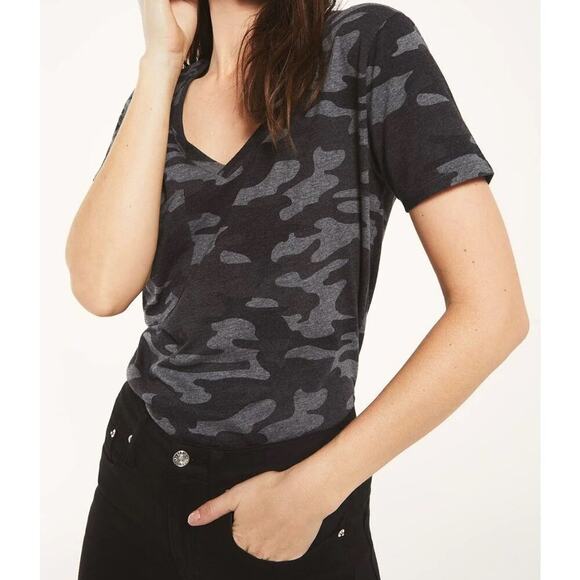 Z Supply Camo Pocket Tee women’s Small   Vneck black/gray - Picture 1 of 4